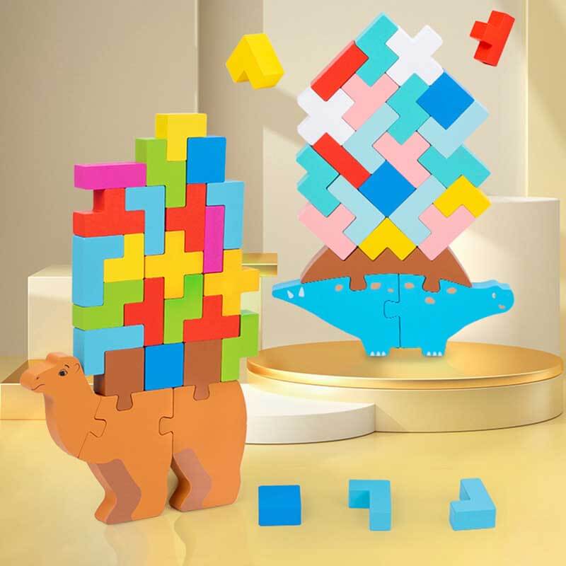 Fidtoy Wooden Balance Stacking Toy Tetris Blocks for Kids
