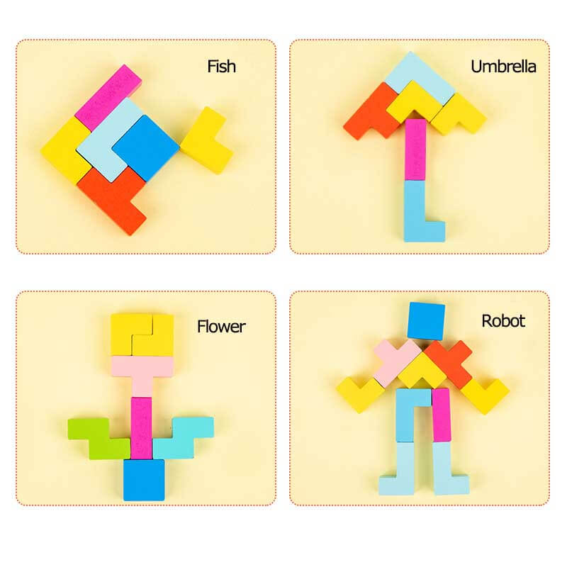 Fidtoy Wooden Balance Stacking Toy Tetris Blocks for Kids