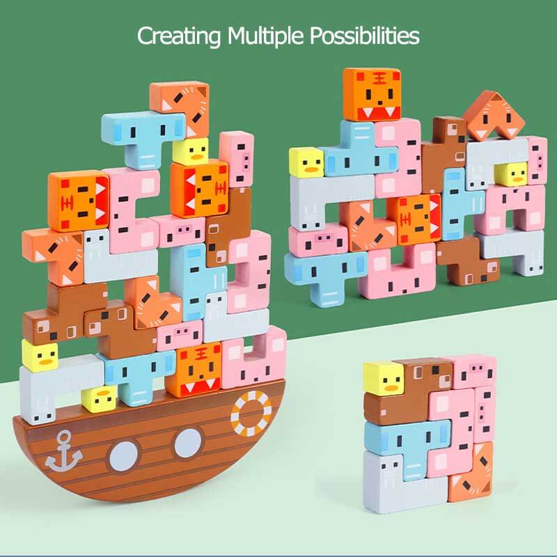 Fidtoy Wooden Animal Balancing Stacking Toy for Toddlers | Montessori Fine Motor Skills Game
