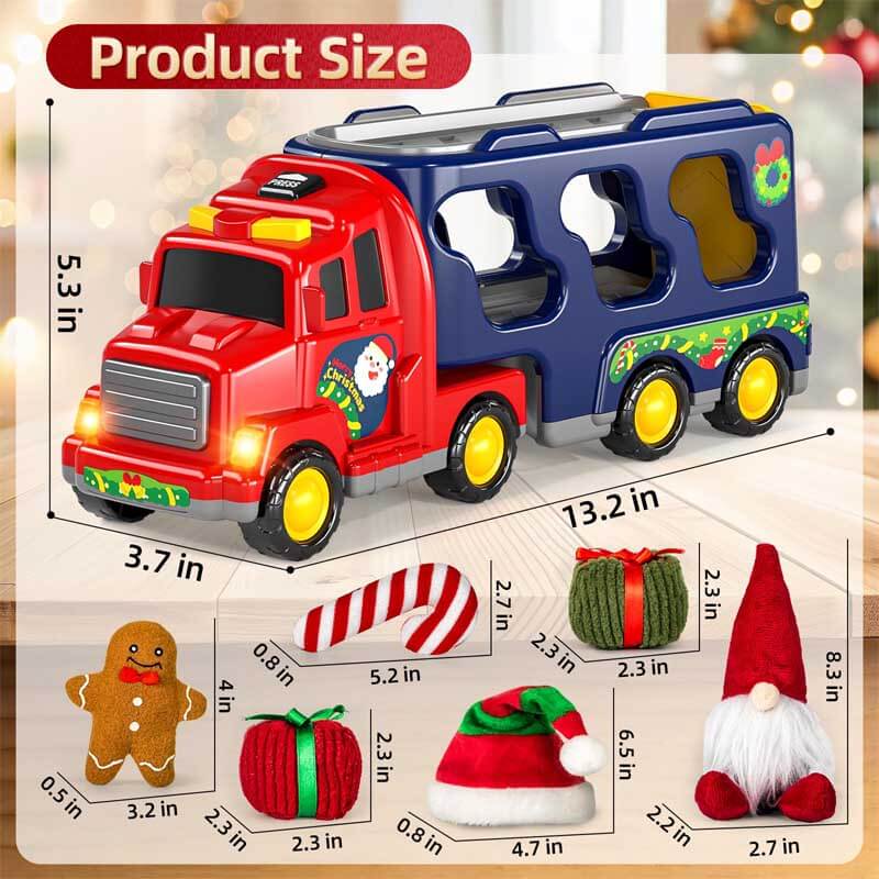Fidtoy Christmas Toddler Truck Toy Set | Lights, Sound, and Holiday Accessories for Ages 3-7