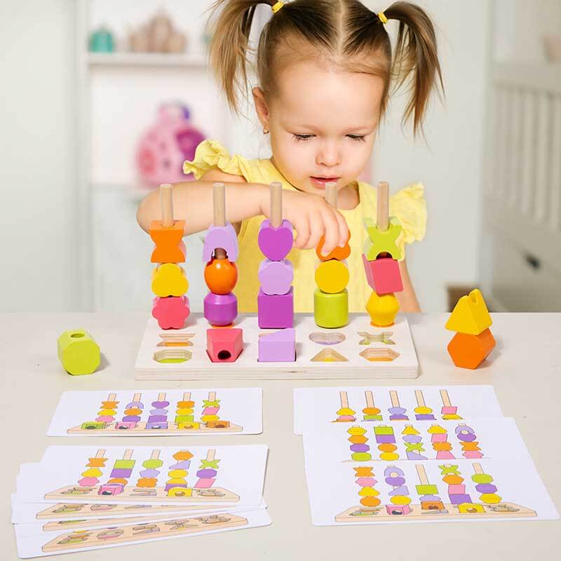 Fidtoy Wooden Shape and Number Learning Board for Kids – Montessori Counting Rings Math Toy