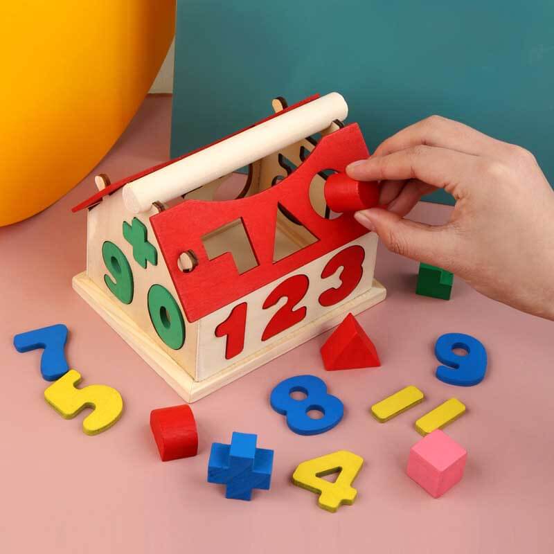 Fidtoy Wooden Number House Toy for Kids | Montessori Counting and Shape Learning