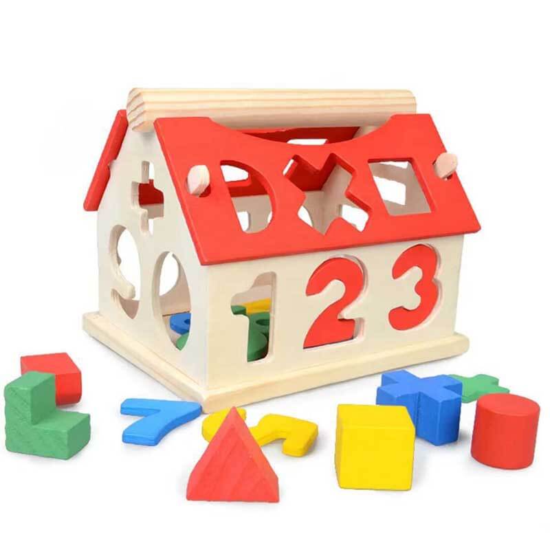 Fidtoy Wooden Number House Toy for Kids | Montessori Counting and Shape Learning