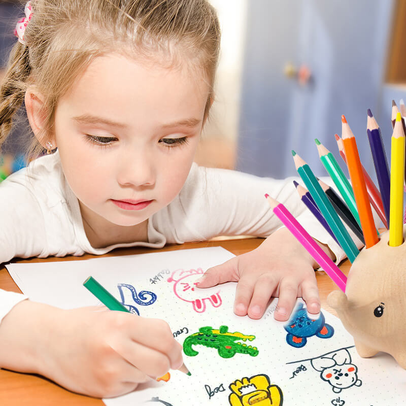 Fidtoy Support de Stylo Hérisson en Bois | Organisateur de Bureau 24 Trous pour Enfants et Bureau