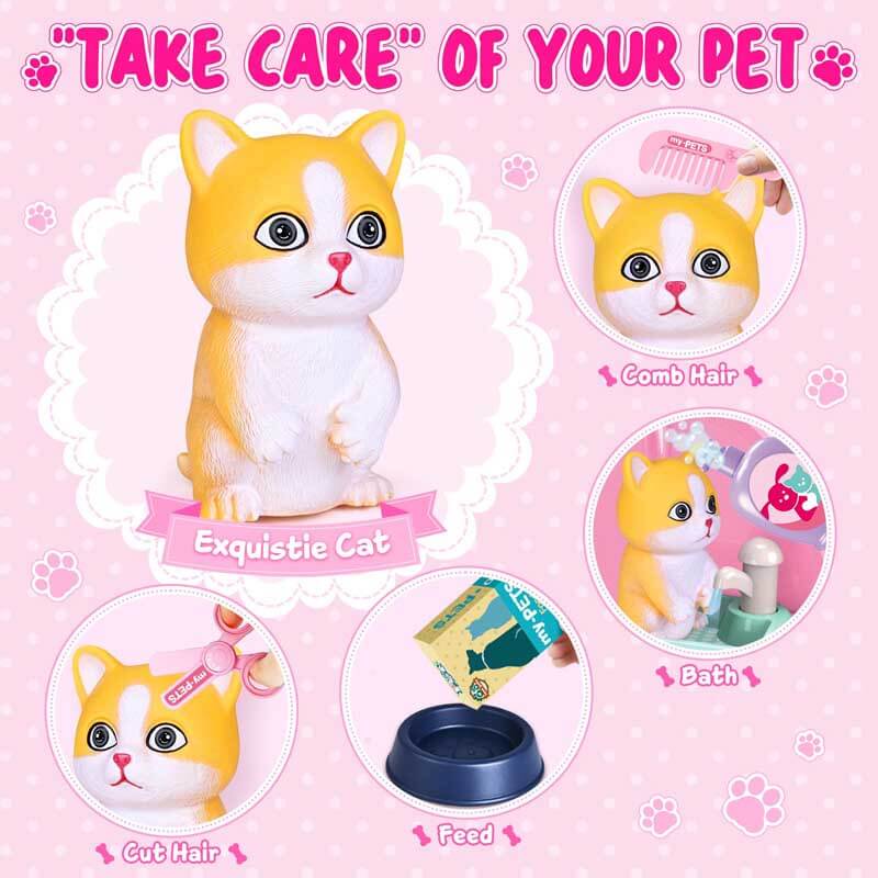 Fidtoy Trousse de Soin pour Animaux de Compagnie, Jouet de Simulation pour Enfants, Sac à Dos de Toilettage pour Chat, Jouet de Rôle pour Filles de 3, 4, 5, 6 Ans, Jeu à la Maison