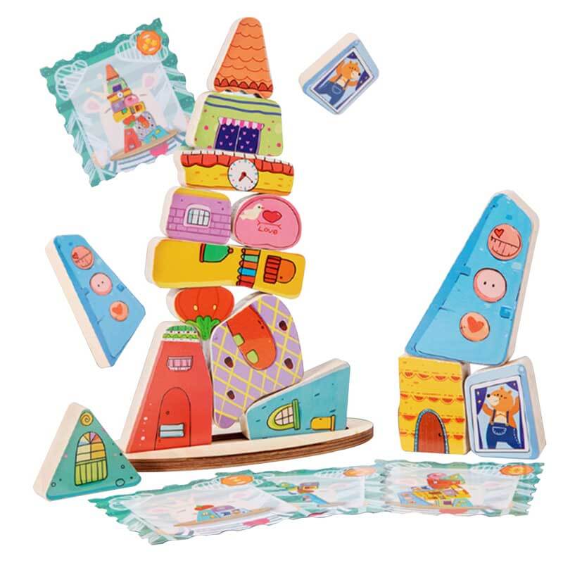 Fidtoy Blocs de construction en bois empilables équilibrés pour enfants | Jouet éducatif STEM et de motricité fine
