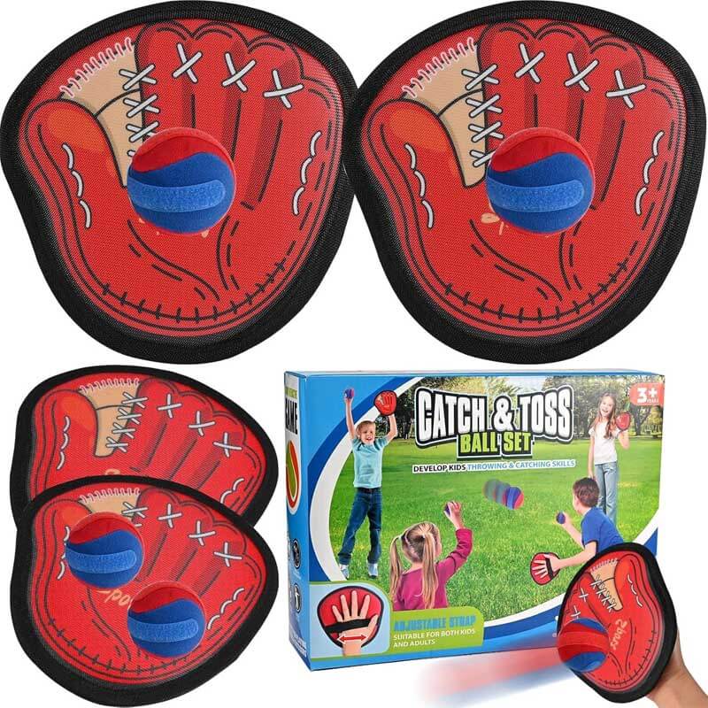 Fidtoy Ensemble de balles à lancer et à attraper pour enfants, jeu d'extérieur avec pagaie et balles collantes