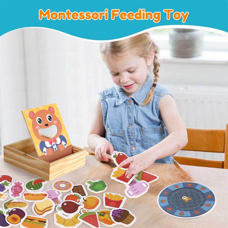 Fidtoy Ours en Bois d'Alimentation - Jouet Montessori d'Apprentissage Alimentaire