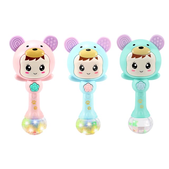 Fidtoy Light Up Musical Baby Rattle Teether Toy – Pink Sensory Rattle with Lights, Sounds, Teething Ears, and Early Development Play