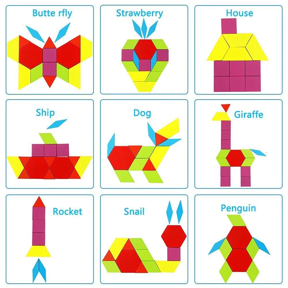 Fidtoy Wooden Pattern Puzzle Blocks 250 Pieces Creative Shape Tangram Building Set for Kids Ages 2 to 6