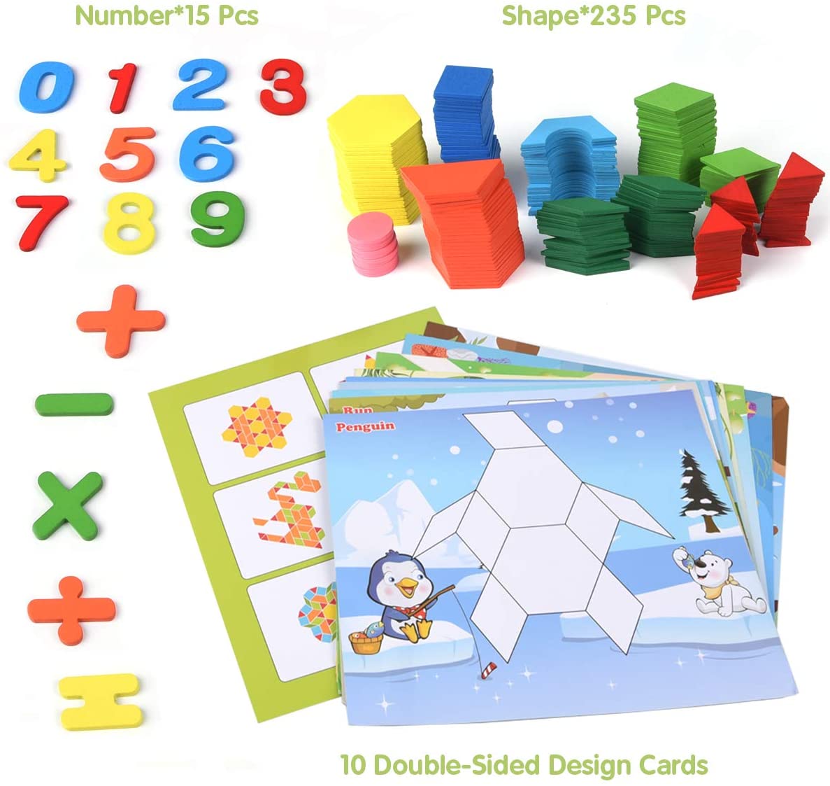 Fidtoy Wooden Pattern Puzzle Blocks 250 Pieces Creative Shape Tangram Building Set for Kids Ages 2 to 6