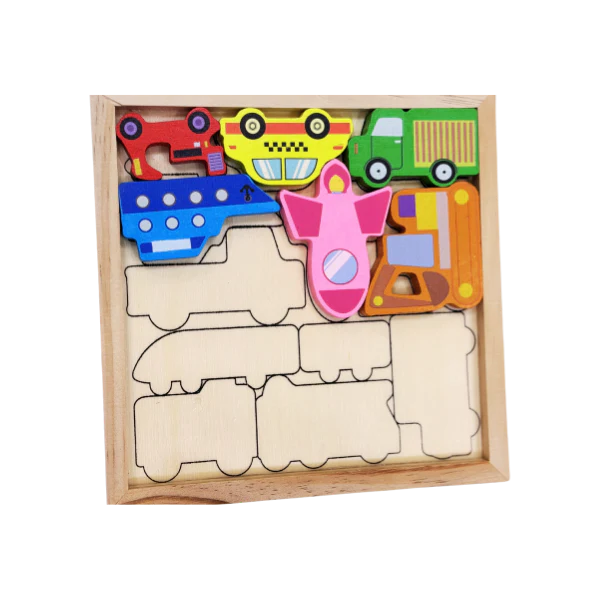 Fidtoy Tangram Cars and Vehicles Wooden Montessori Puzzle Toy for Kids