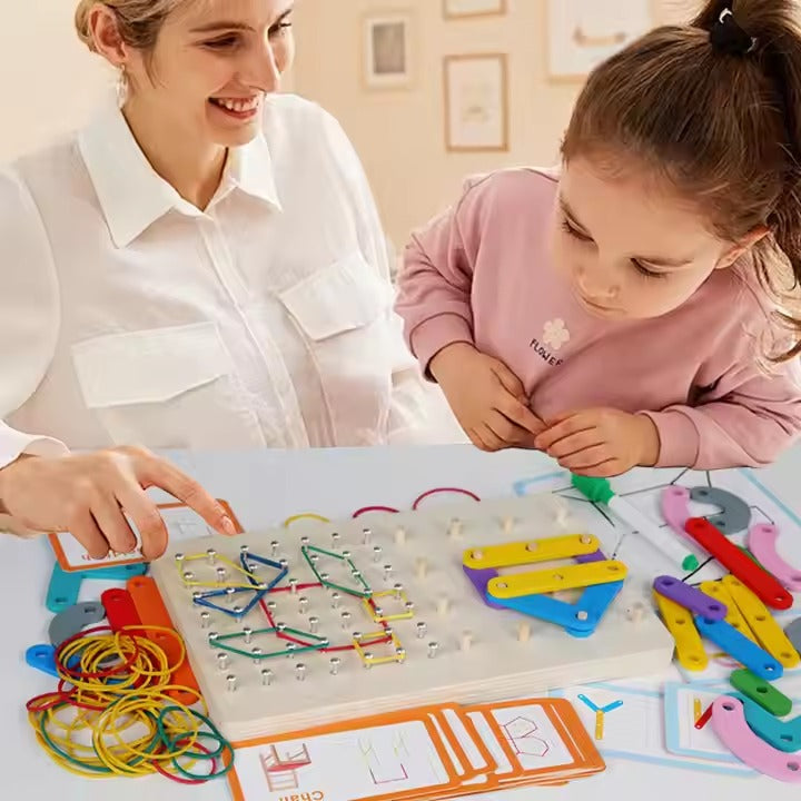Bandes de géométrie Montessori en bois et cartes de modèles avec carte à dessiner - 564