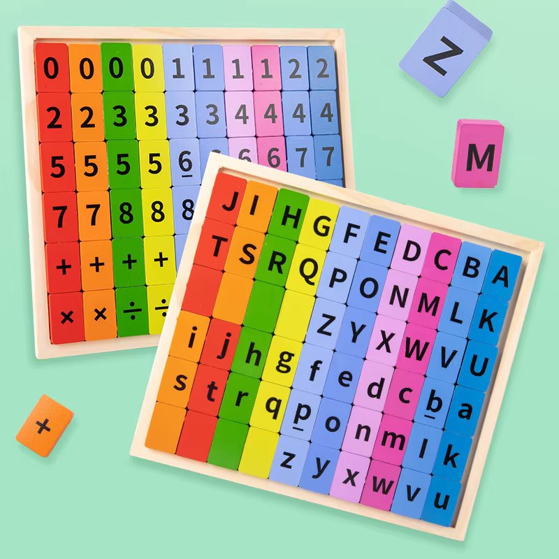 Fidtoy Jeu d'élimination 2 en 1 multifonctionnel mathématiques et orthographe, tableau d'apprentissage double face en bois chiffres et lettres, jouet Montessori pour l l'éducation précoce des 2-6 ans