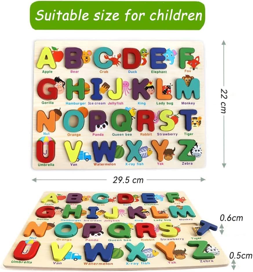 Fidtoy ABC Uppercase 3D Learning Wooden Board for Toddlers, Wooden Alphabet Puzzle Board, Preschool Letter Recognition and Fine Motor Learning Toy Age 2–5