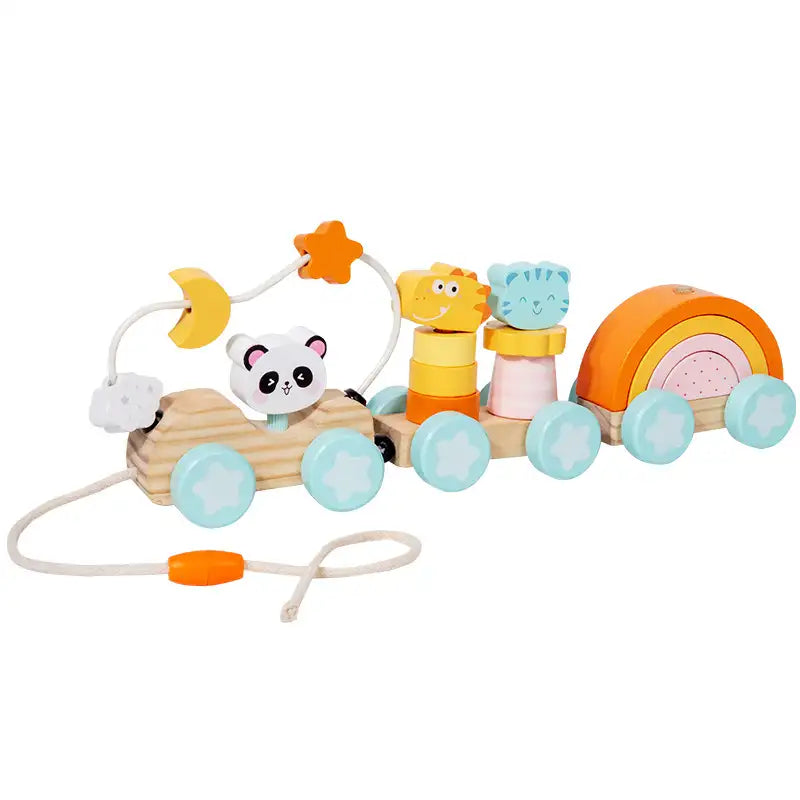 Tren de arrastre de madera Montessori para niños pequeños – Juguete educativo de aprendizaje