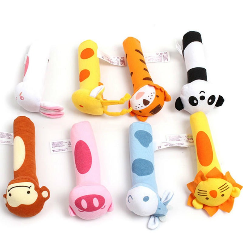 Fidtoy Soft Sound Animal Hand Bells Plush Squeeze Rattle for Babies, Lion Fabric Sound Stick with Gentle Rattle Sound, Yellow Orange Plush Sensory Toy for Newborn and Infant Play