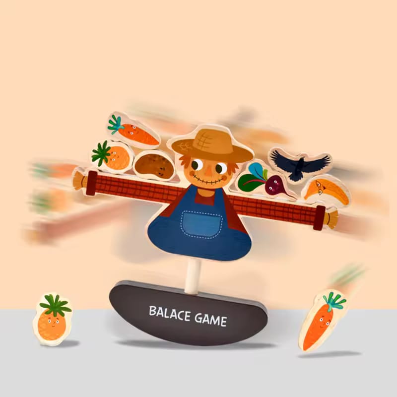Fidtoy Wooden Farm Scarecrow Block Threading Balance Game for Kids | Montessori Fine Motor Stacking Toy, Farm Balance Blocks, Lacing & Spatial Reasoning Toy Age 3+