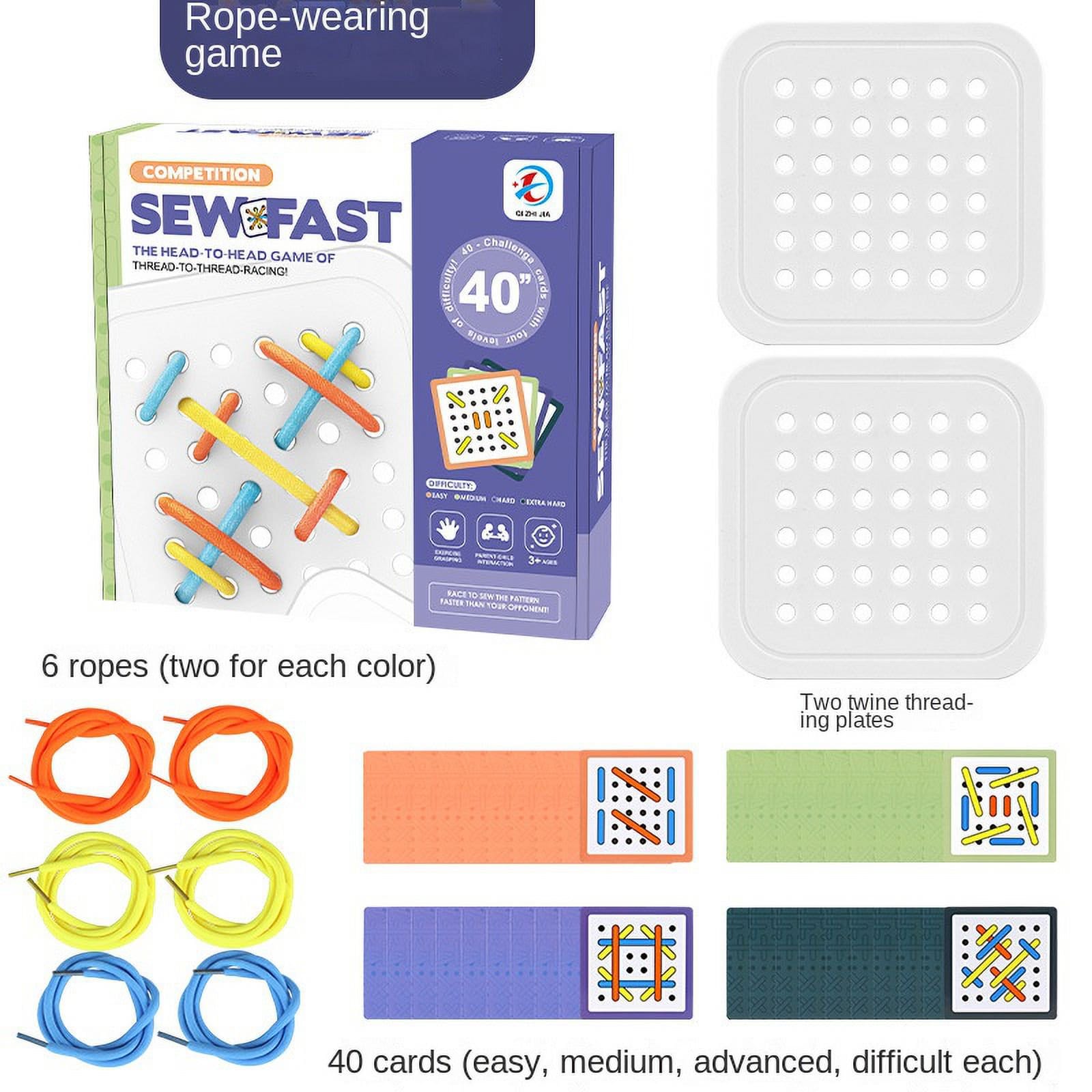Fidtoy Rope-Wearing Double Player Pattern Card Game for Kids Ages 3-6, Lacing Board Game with 40 Pattern Cards, Colorful Ropes, Fine Motor Skill Practice and Family Tabletop Play
