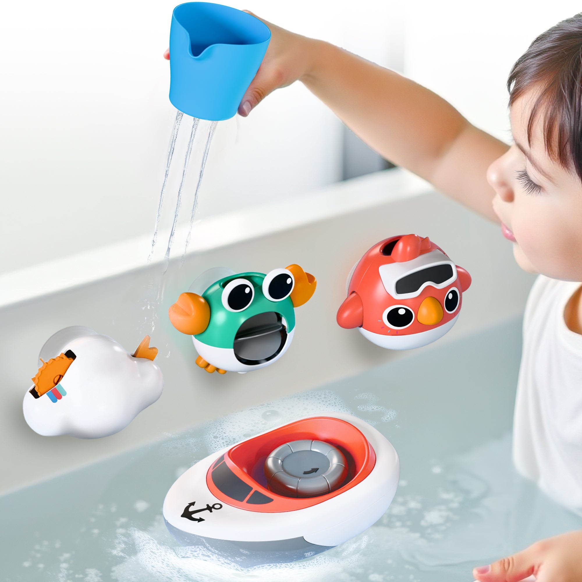 Fidtoy Juego de juguetes de baño de 5 piezas para bebés y niños pequeños