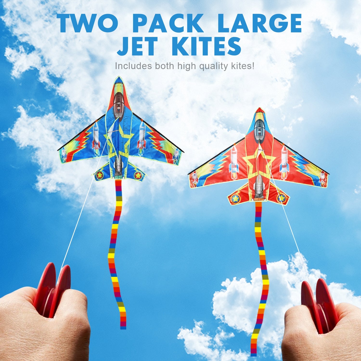 Fidtoy Fighter Plane Kite Set for Kids with 2 Easy Grip Handles