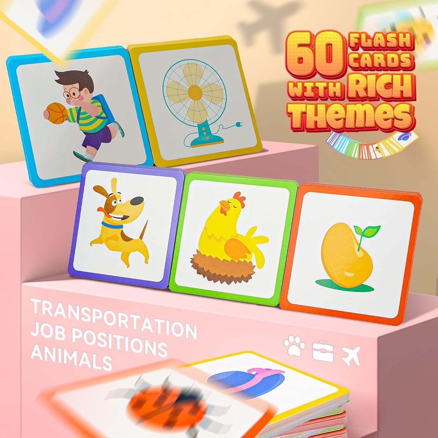 Fidtoy Sight Words Flash Cards Kindergarten Wooden Reading Blocks, 60 Double-Sided CVC Word Cards with Wooden Letter Blocks, Alphabet Spelling Game for Early Reading and Classroom Literacy Play