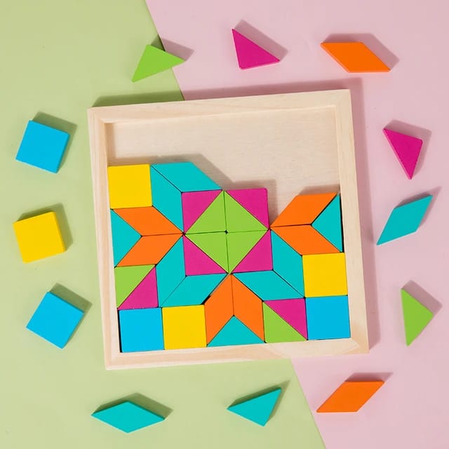 Motif de formes géométriques en bois, puzzle Tangram - 533