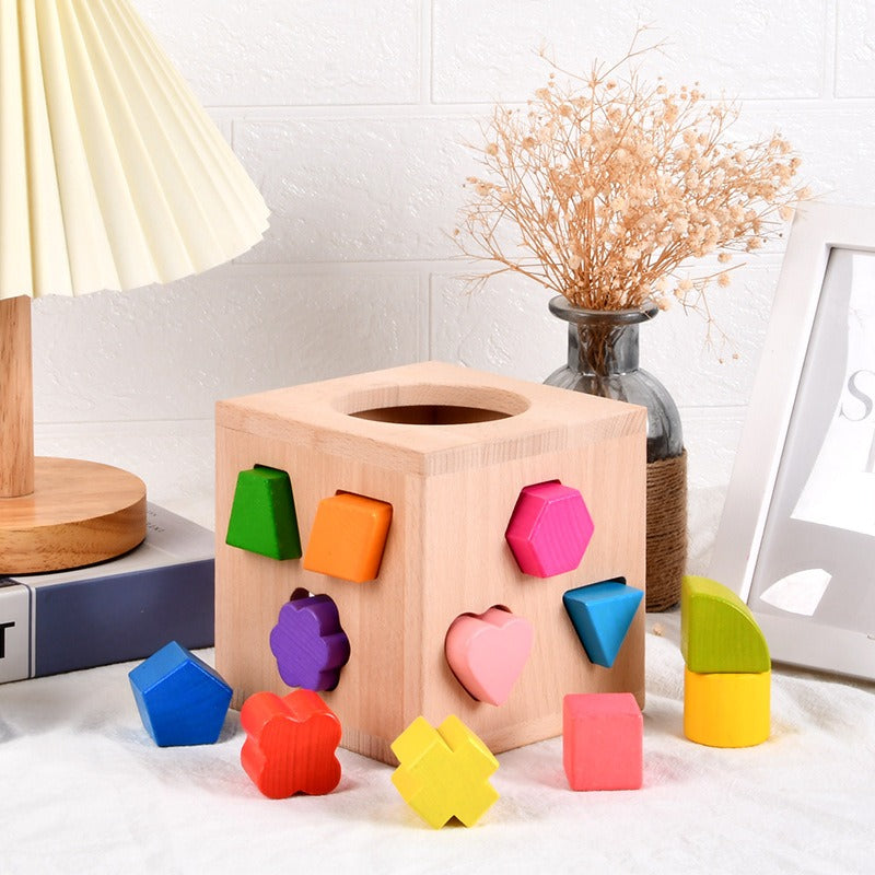 Caja clasificadora de formas Montessori con 12 bloques geométricos