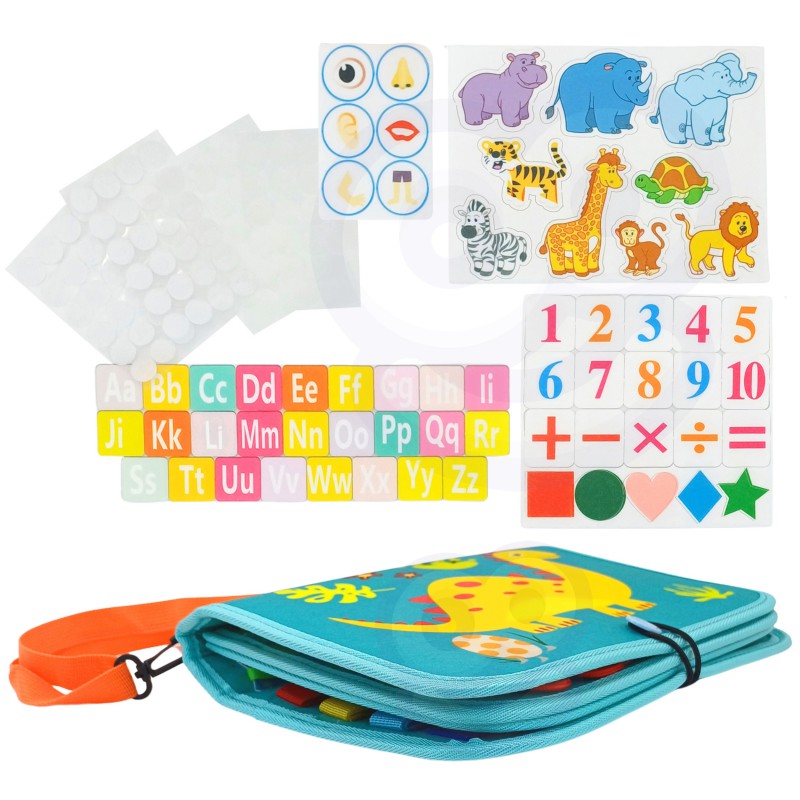Fidtoy Busy Dinosaur Montessori Sensory Book for Toddlers – 4 Double-Sided Pages Quiet Book, Fine Motor Skills Learning Activity Book, Travel Toy for Kids Ages 2+