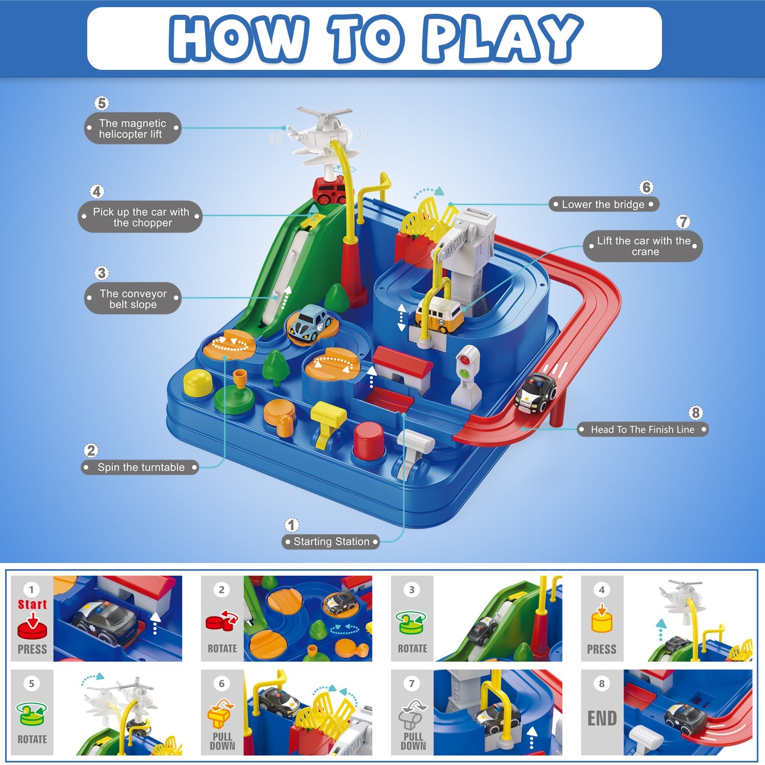 Fidtoy Car Adventure Track Set with 4 Mini Cars for Kids