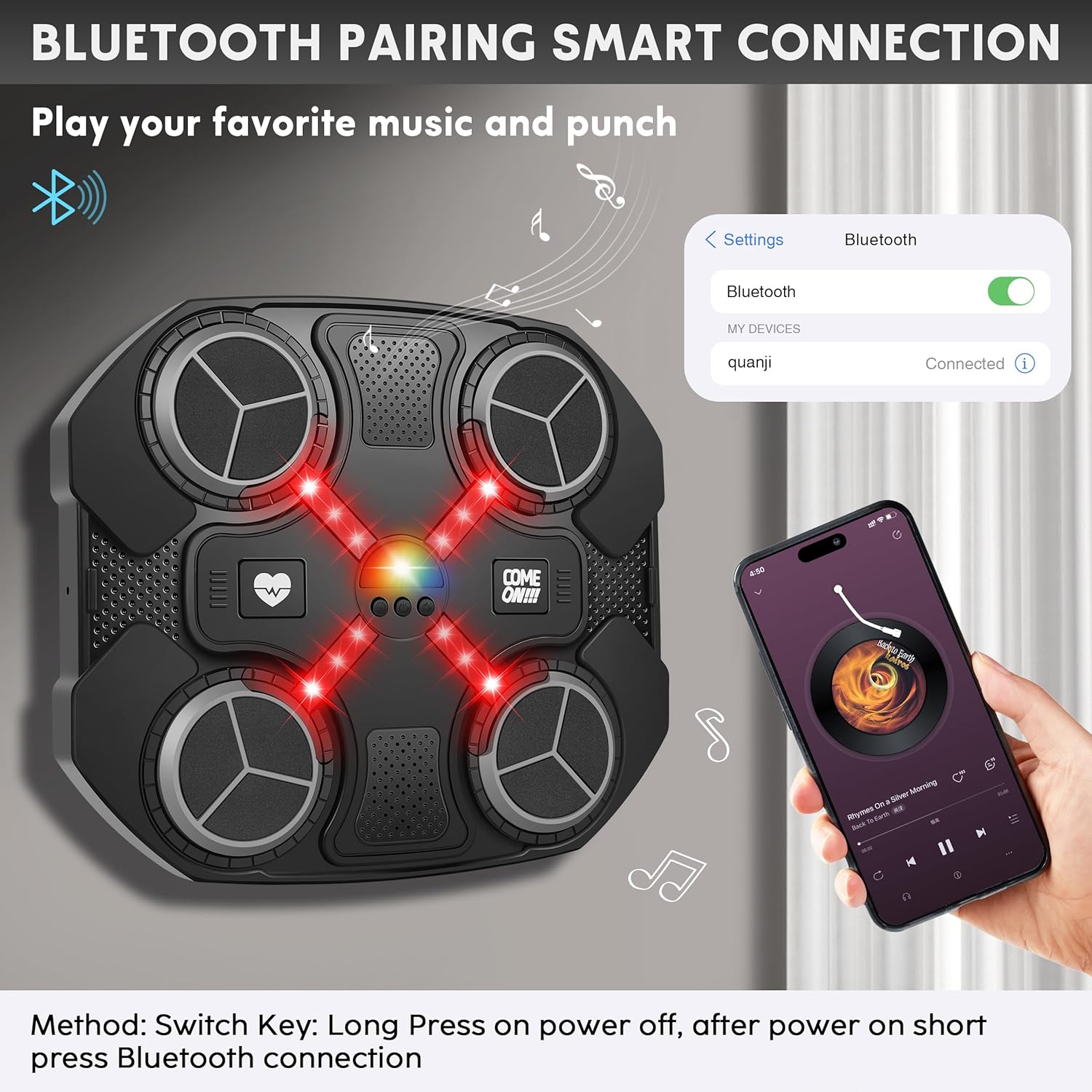 Fidtoy Smart Bluetooth Music Boxing Target for Kids Ages 5+, Black Music Boxing Machine with Adjustable Speed Levels, Color Light Reaction Training, Suction Cup Installation and Bluetooth Music Play