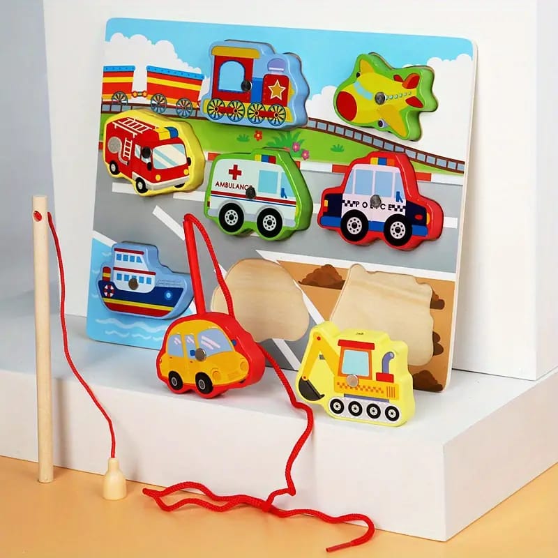 Fidtoy 3D Magnetic Lacing Colorful Puzzle - Random Design, Wooden Magnetic Fishing and Lacing Puzzle, Fine Motor Color Matching Early Learning Toy Ages 2-6