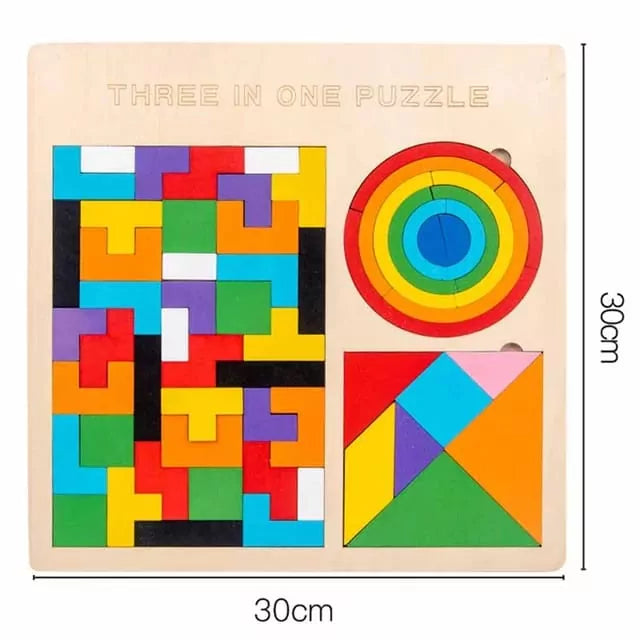 Fidtoy Jeu de puzzle en bois Tangram casse-tête, puzzle en bois 3 en 1 Tangram, Tetris et Pont Arc-en-ciel, jouet de tri des formes pour le développement de la conscience spatiale, à partir de 3 ans
