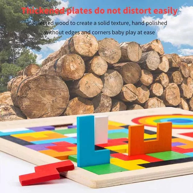 Fidtoy Jeu de puzzle en bois Tangram casse-tête, puzzle en bois 3 en 1 Tangram, Tetris et Pont Arc-en-ciel, jouet de tri des formes pour le développement de la conscience spatiale, à partir de 3 ans