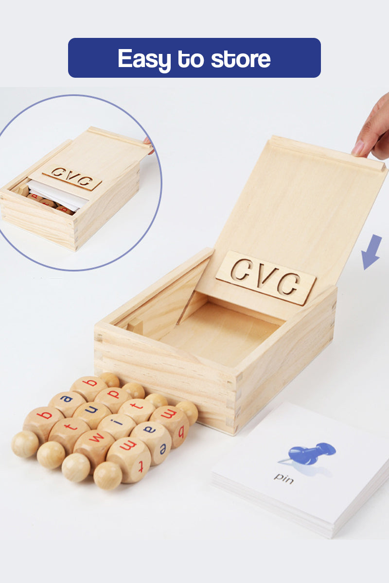Jouet pédagogique en bois pour apprendre les blocs de lettres CVC par rotation