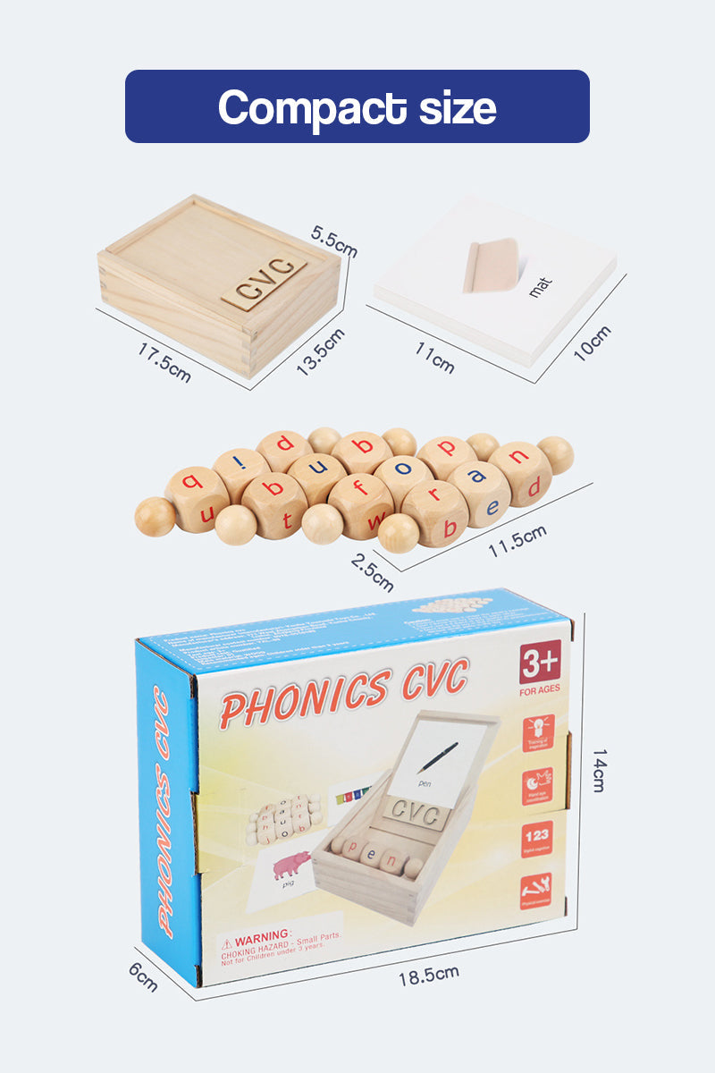 Jouet pédagogique en bois pour apprendre les blocs de lettres CVC par rotation
