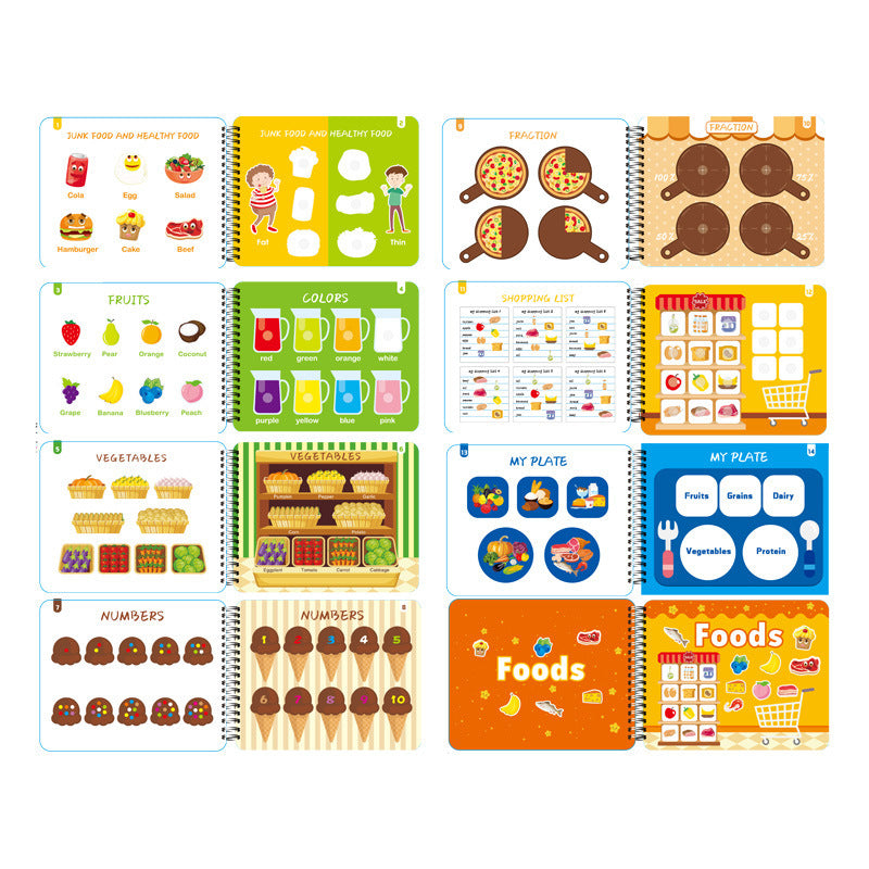 Ilustraciones de aprendizaje temprano Iluminación Juegos de comida Libro plegable