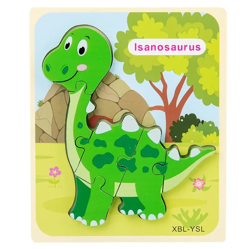 Fidtoy Cartoon Dinosaur 3D Wooden Puzzle – Wooden Dinosaur Puzzle for Toddlers, Shape Matching, Fine Motor Skills, Early Learning Toy
