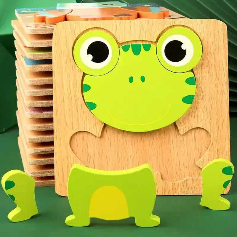 Fidtoy Diverse Wooden 3D Puzzle – Animal Wooden Puzzle for Toddlers, Shape Matching, Fine Motor Skills, Early Learning Toy