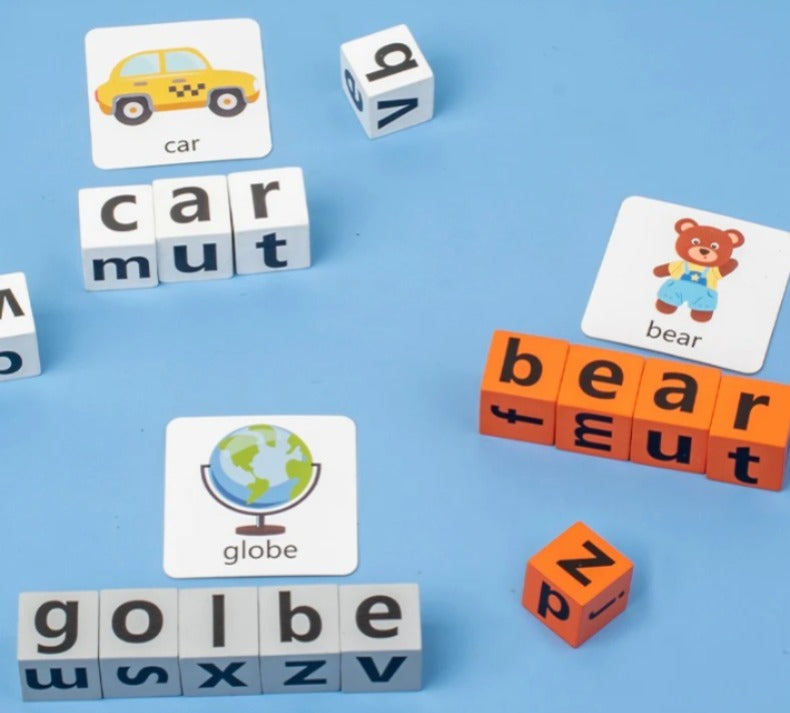 Fidtoy Wooden Spelling Blocks Game with Buzzer Letter Matching Word Building Toy for 2 to 4 Players Ages 3 to 8