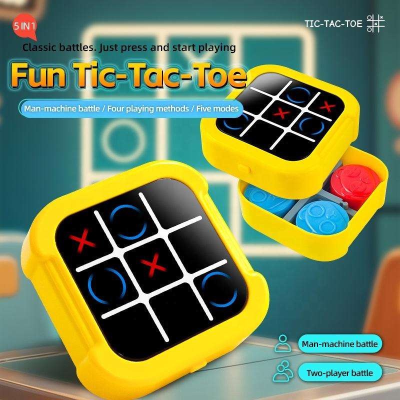 Jeu de société Fidtoy 5-en-1 électronique et tactile, Rechargeable et portable, avec 5 jeux : Puissance 4, Maître de mémoire, Tape-taupe, Jeu de mélodie et Morpion à deux joueurs, pour les 3 ans et plus.