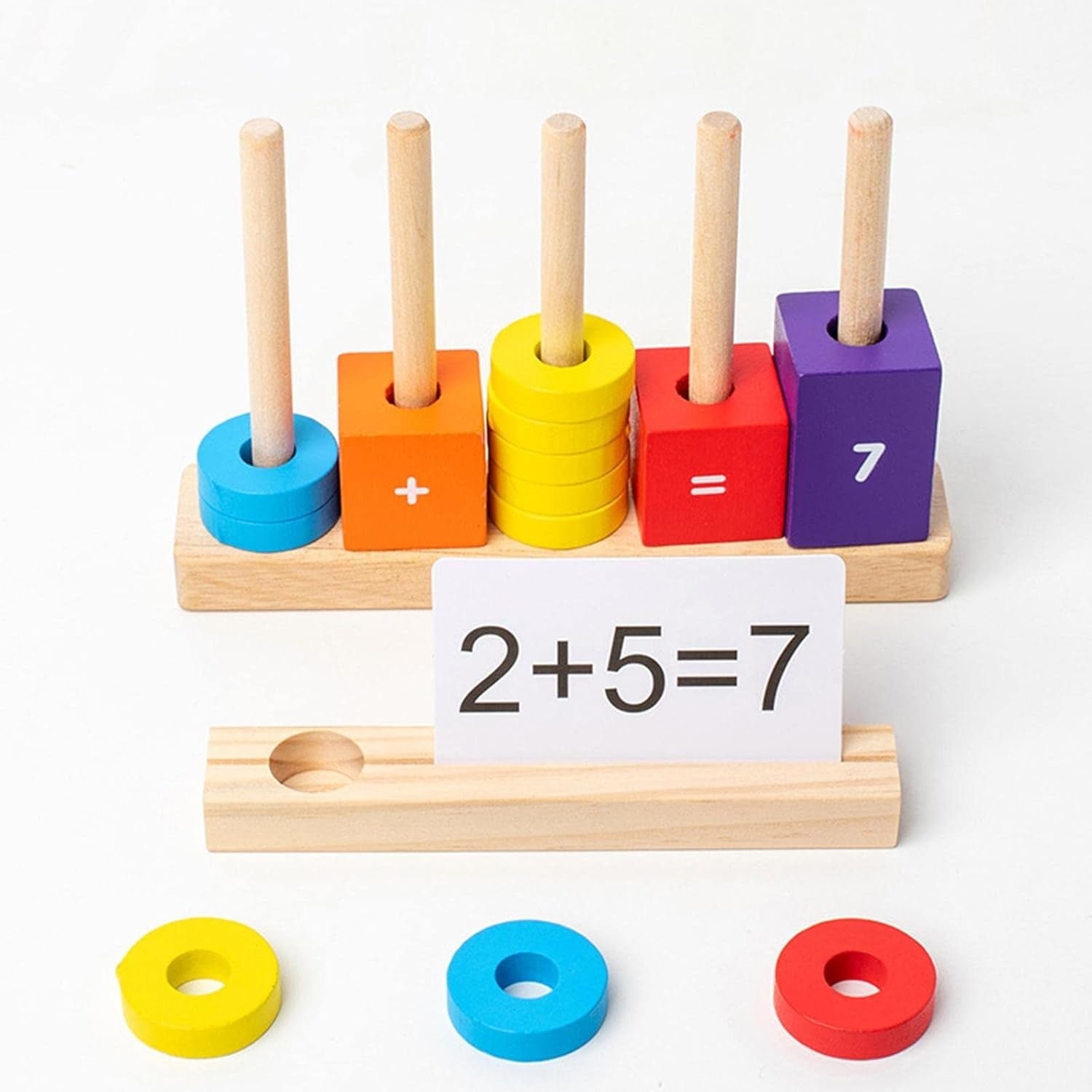 Fidtoy Wooden Math Learning Number Stacking Blocks Montessori Counting and Arithmetic Toy for Kids Ages 3+