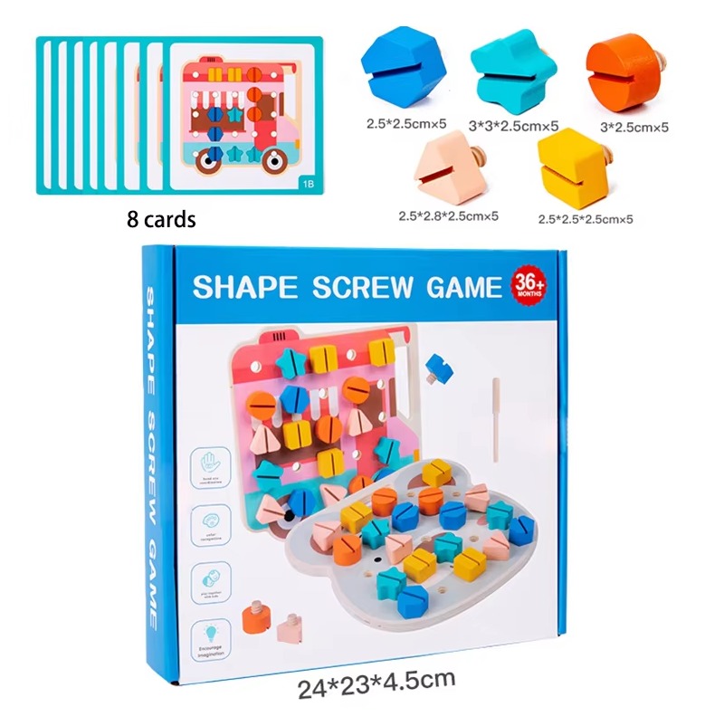 Fidtoy Shape Screw and Nut Combination Wooden Kit for Kids 24+ Months, Wooden Screw Nut Board Toy with Color and Shape Matching, Portable Handle, Fine Motor Practice and Montessori Puzzle Play