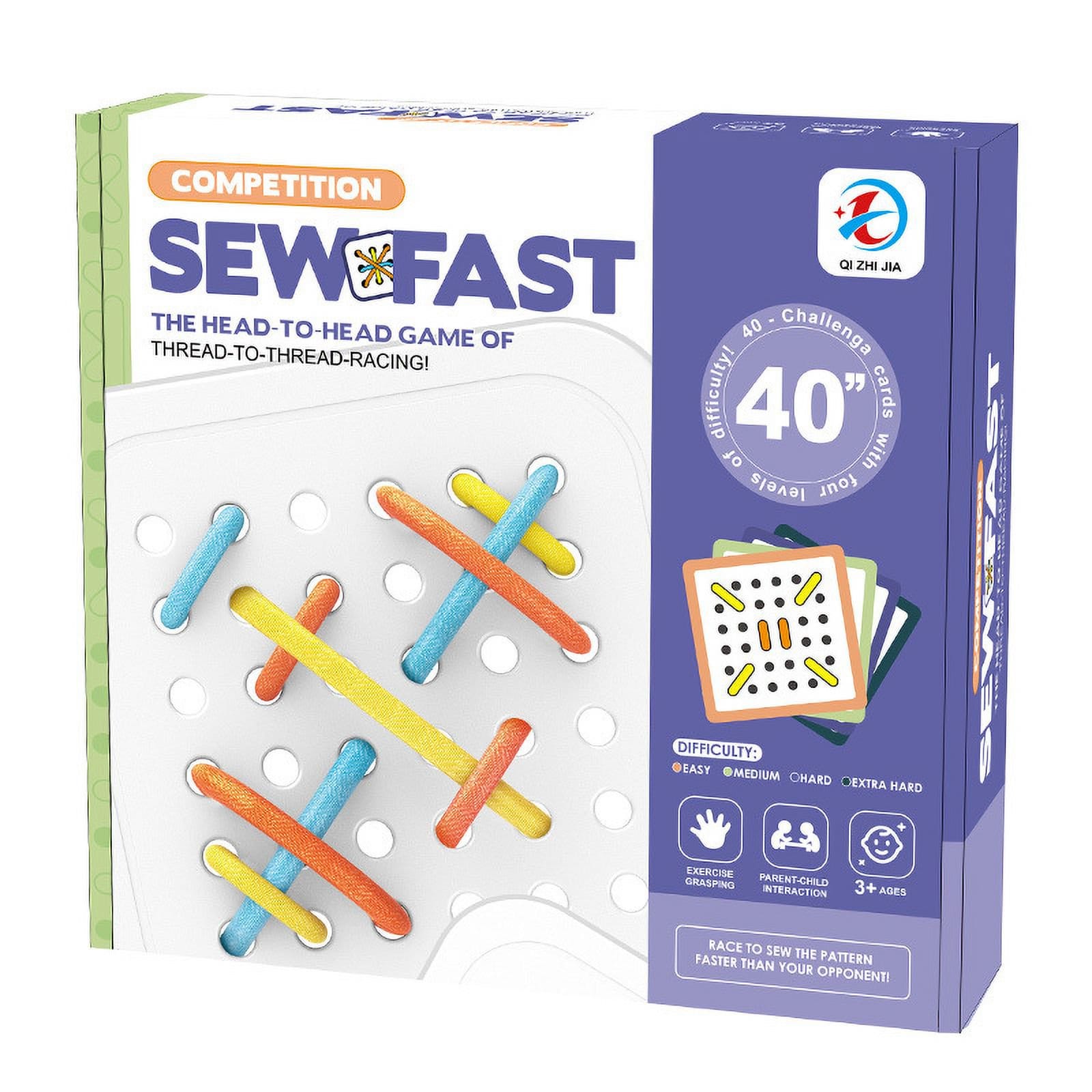 Fidtoy Rope-Wearing Double Player Pattern Card Game for Kids Ages 3-6, Lacing Board Game with 40 Pattern Cards, Colorful Ropes, Fine Motor Skill Practice and Family Tabletop Play
