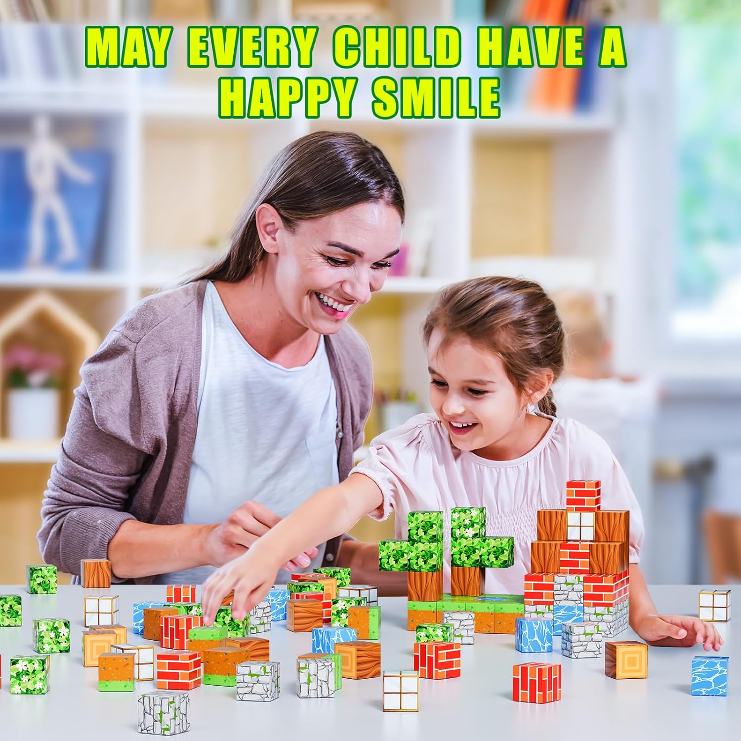 Fidtoy 3D Magnetic Cube World Blocks with Characters, 68/108 Piece Plastic Magnetic Building Blocks, STEM Construction Storytelling Toy Ages 5+