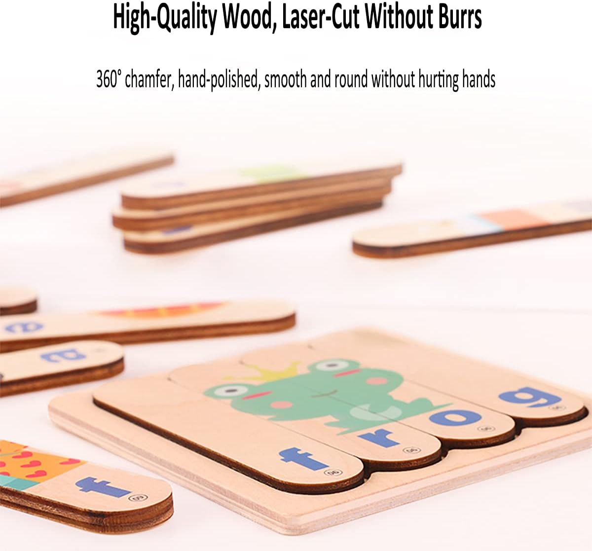 Fidtoy Jeu de Mots en Bois pour Enfants de 2 à 6 Ans, Puzzle de Mots, Alphabet, Jeu d'Association