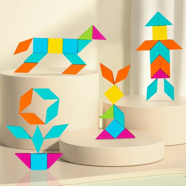 Motif de formes géométriques en bois, puzzle Tangram - 533