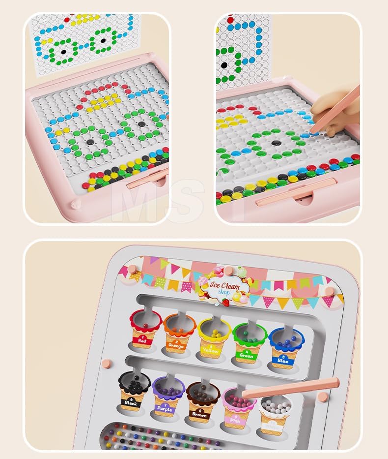 Fidtoy Rose 2-en-1 Labyrinthe Magnétique de Perles pour Trier les Couleurs et Tableau de Dessin, Labyrinthe Magnétique Double Face en Plastique et Tableau de Gribouillage, Jouet de Voyage à Motricité Fine pour Compter les Couleurs, Âge 3+