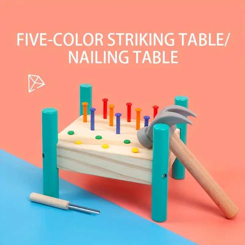 Mesa de madera interactiva para martillar y banco de actividades - 603