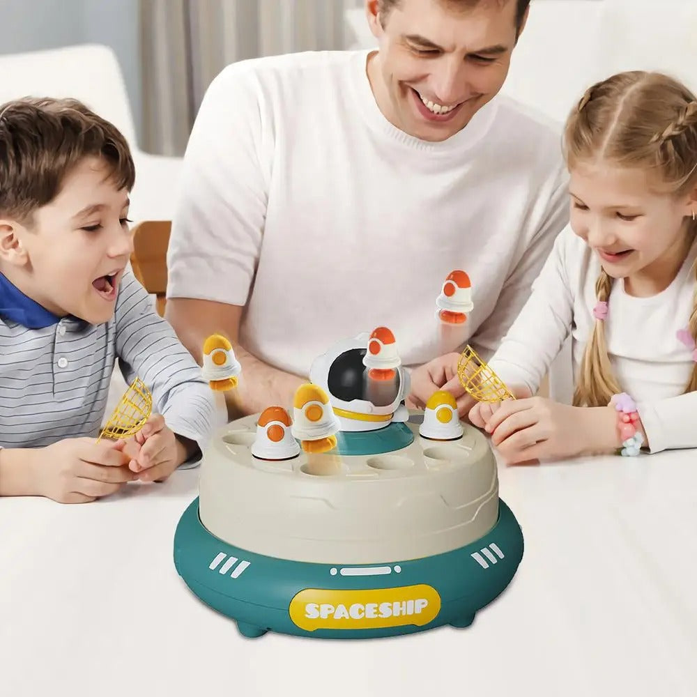 Fidtoy Lanceur de roquettes 2 en 1 avec pêche magnétique et plateau tournant, jeu de capture de roquettes sur le thème de l'espace en plastique avec pêche magnétique, jouet de coordination œil-main pour les 3 ans et plus